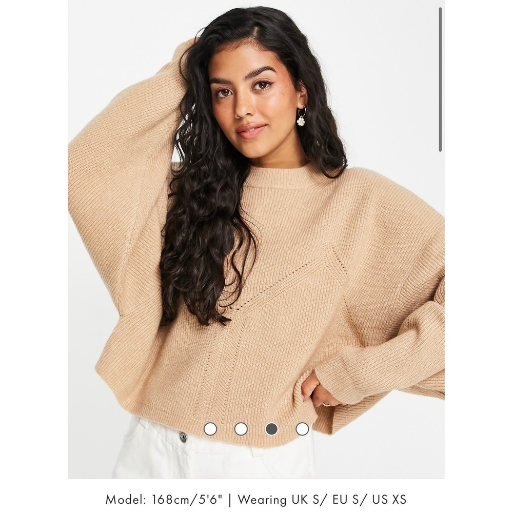 Miss Selfridge Camel Batwing Oversized Knit Sweater Pullover US 4